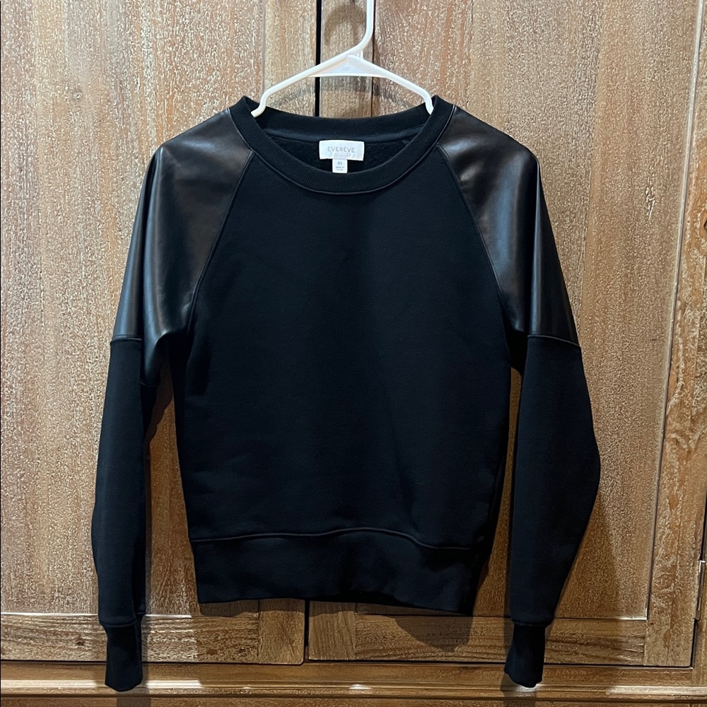 Evereve Black Sweatshirt with Faux Leather Accents